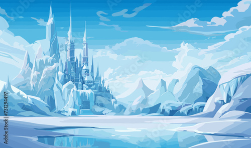 snowy landscape with ice castle vector simple 3d isolated illustration