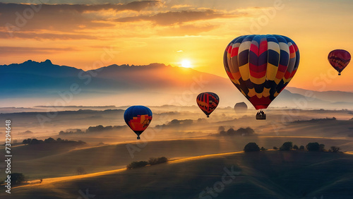 Colorful hot air balloons flying over mountain at Dot Inthanon in Chiang Mai, Thailand.