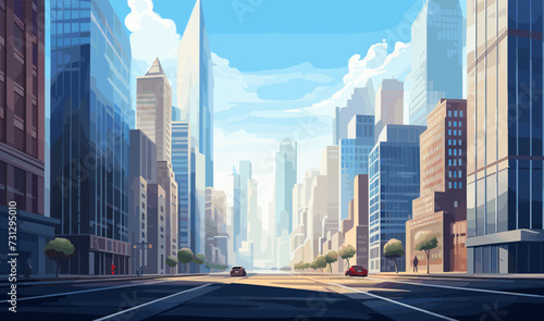 Street of skyscraper buildings background vector illustration