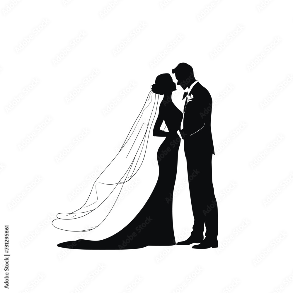 Wedding couple bride and groom lovers silhouette illustration vector design