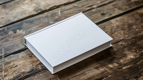 A versatile hardcover book mockup placed on a rustic wooden table, showcasing endless creative design opportunities with its completely blank cover. Let your imagination run wild with this c photo