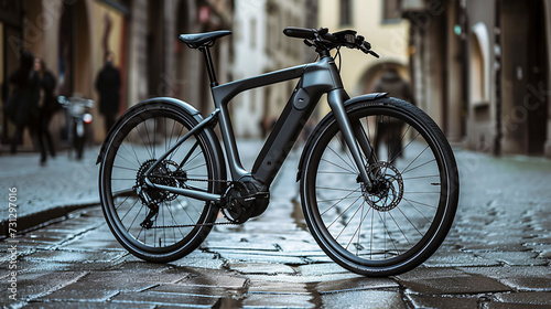 Sleek and elegant high-end bicycle seamlessly blending with the urban backdrop, highlighting its lightweight design and exceptional performance capabilities. Conquer city streets with ease a