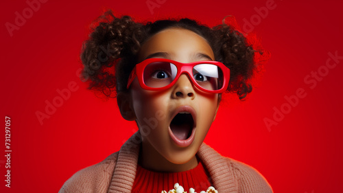 surprised girl in glasses and popcorn