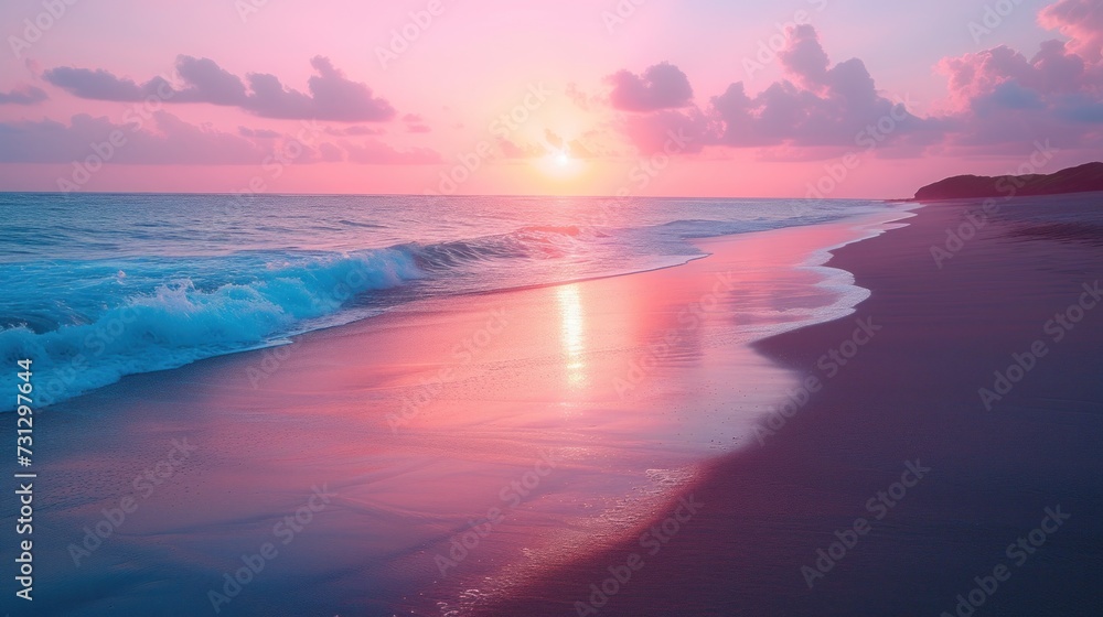 Sunset at a Serene Beach - obrazy, fototapety, plakaty 