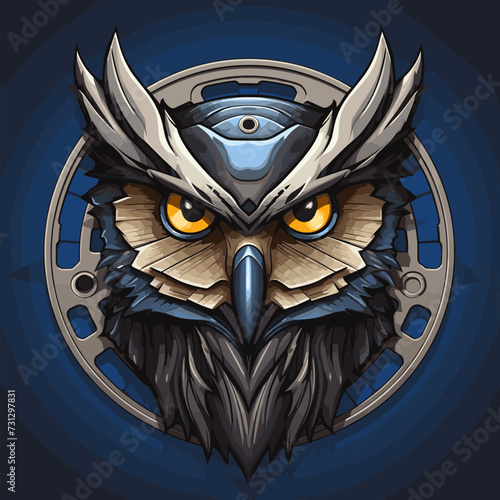 Owl head mechanical logo vector symbol illustration