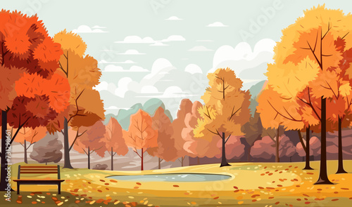 Autumn foliage in a park panoramic fall nature minimal vector illustration