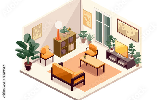 living room isometric vector flat minimalistic isolated illustration © Svitlana