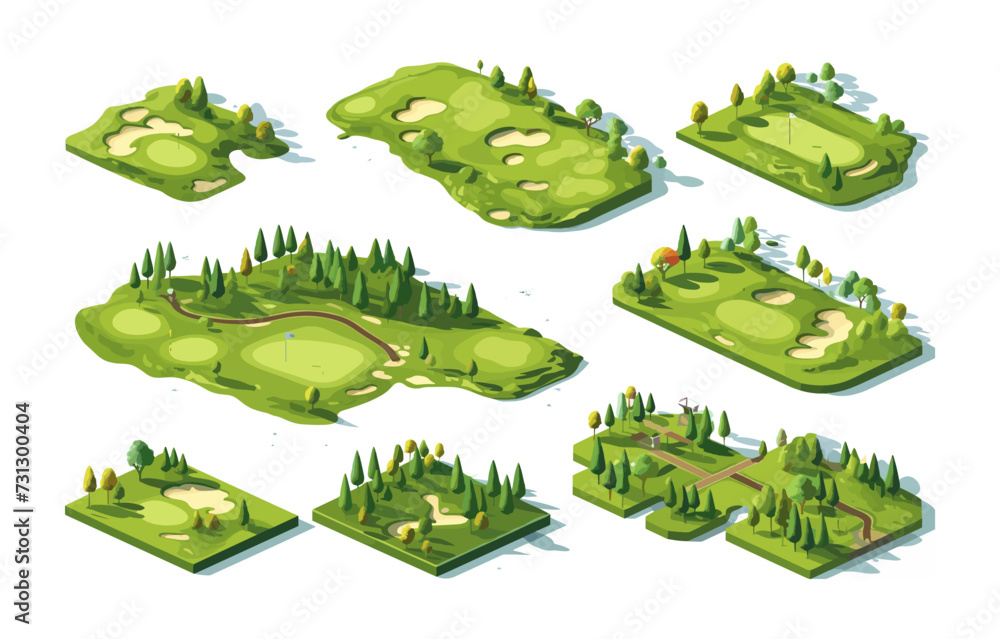 Naklejka premium golf course set isometric vector flat isolated illustration