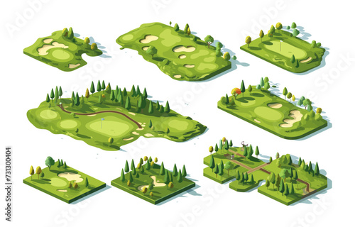 golf course set isometric vector flat isolated illustration