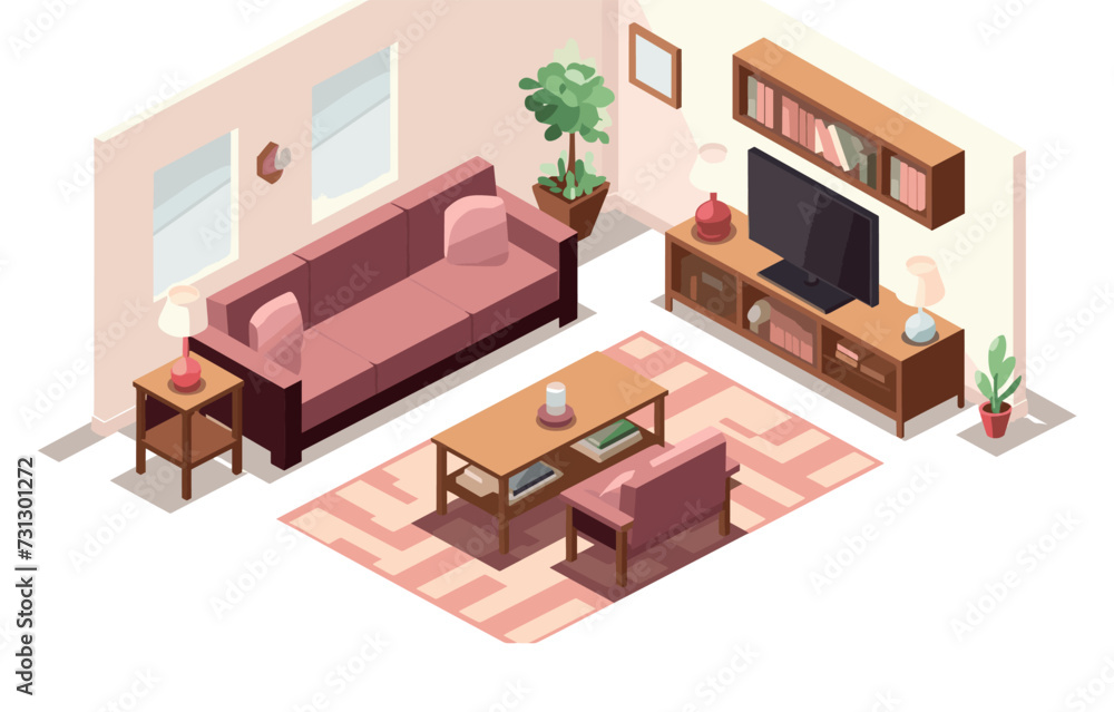 living room isometric vector flat minimalistic isolated illustration living room isometric vector flat minimalistic isolated illustration