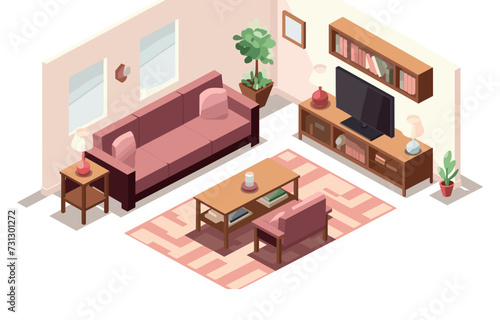 living room isometric vector flat minimalistic isolated illustration © Svitlana