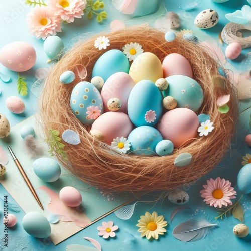 easter eggs in a nest generative ai