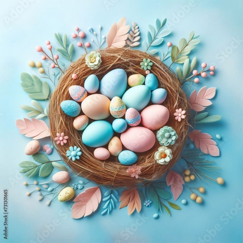 easter eggs in a nest generative ai