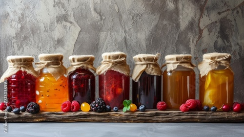 Simple backgrounds adorned with jars of delectable preserves