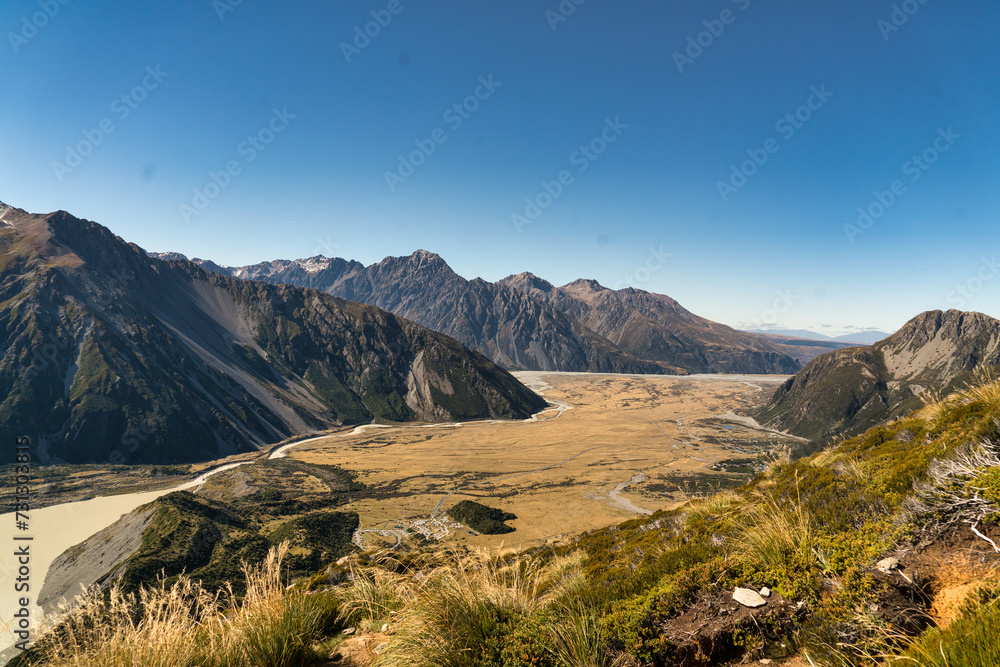 Mountain scenery from the Sealy tarns walk in Aoraki Mt Cook National Park