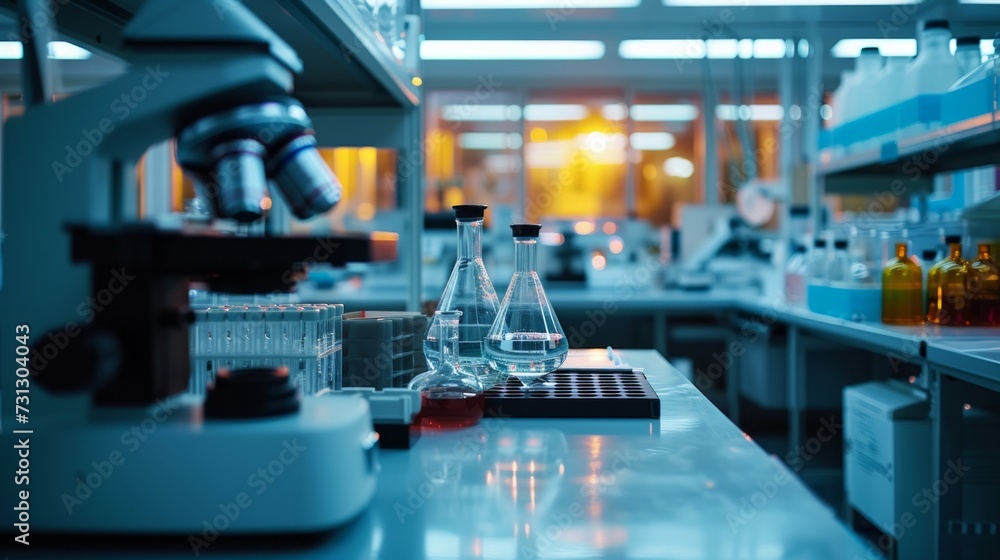 In a laboratory filled with scientific equipment In a laboratory filled with scientific equipment
