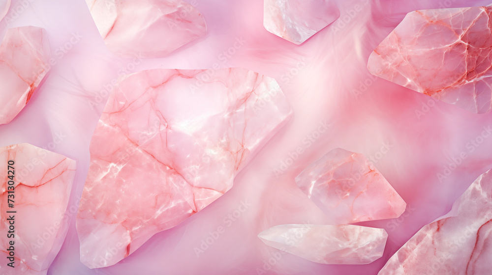 Abstract background with Pink Opal effect texture. A detailed view of pink crystals on a background of the same hue, showcasing their vibrant color and texture. Abstract background with Pink Opal effect texture. A detailed view of pink crystals on a background of the same hue, showcasing their vibrant color and texture.
