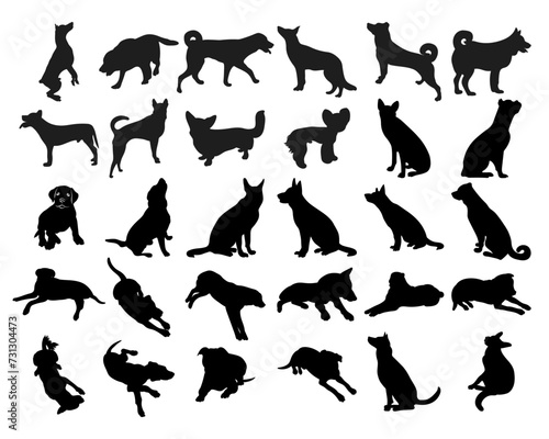 Image of a black dog silhouette in a pose, outline of pet, isolated vector