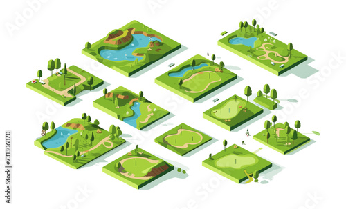 golf course set isometric vector flat isolated illustration