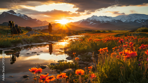 Flowers in the Foreground Amplifying Mountain Majesty.  Alpine Bloom. © EwaStudio