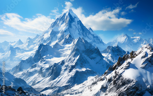 Blue Skies Over the Alpine Peaks.  Aerial Mountain Majesty © EwaStudio