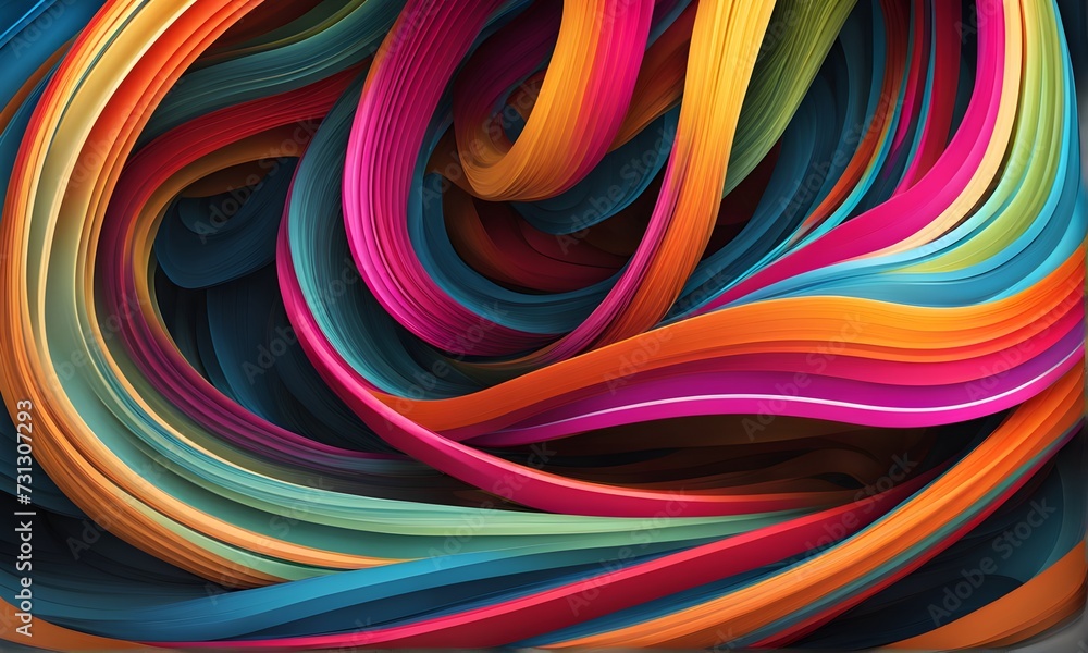 Abstract background with smooth rainbow lines. Colorful twisted shapes in motion, template, wallpaper, banner	