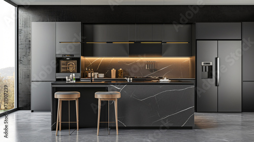 A stunning mockup of a premium kitchen appliance set in a sleek and modern kitchen. The appliances exude luxury and style  with their seamless design and polished finishes. Perfect for showc