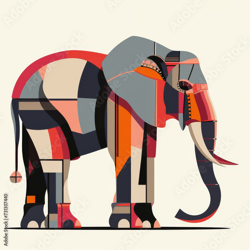 artwork portrays an elephant in a modern, geometric style. t-shirt design, wall art design photo