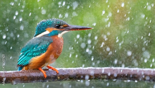 kingfisher on a perch in the rain © Wendy