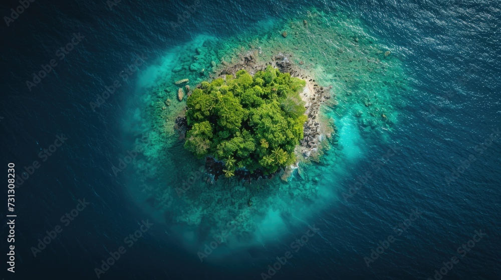 Aerial view of a small island in the sea. Top view - obrazy, fototapety, plakaty 