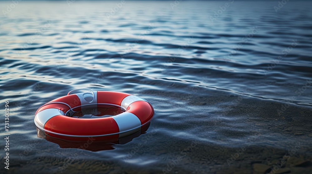 Naklejka premium Lifebuoy in the water. Conceptual image
