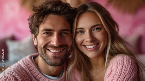 Radiant Couple in Cozy Pink Sweaters