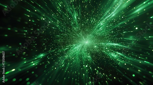 Green Star Burst Wide Abstract Wallpaper on Black Background