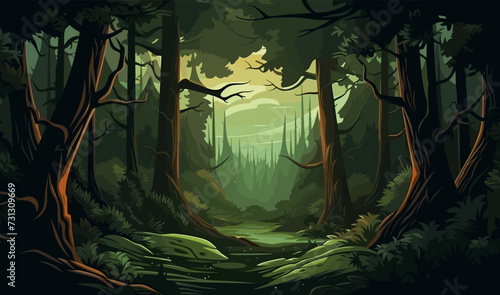 mystical forest vector flat minimalistic isolated illustration
