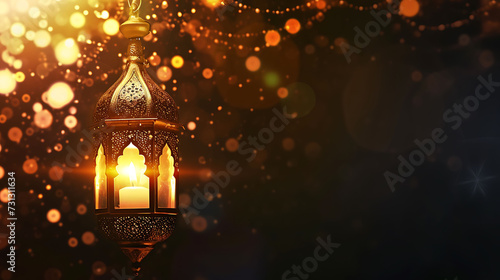 Islamic background, Traditional lantern light lamp Islamic Decoration concept image