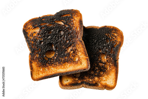 Two pieces of burnt toast isolated on transparent or white background, png