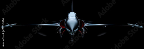 Fotografia en clave baja de un avión de combate moderno con fondo negro. photo