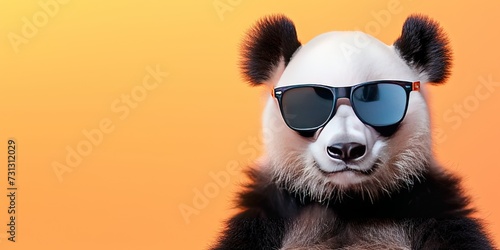 Panda wearing sunglasses. Happy and cool, ready to bring the rizz on a colorful background vacation.