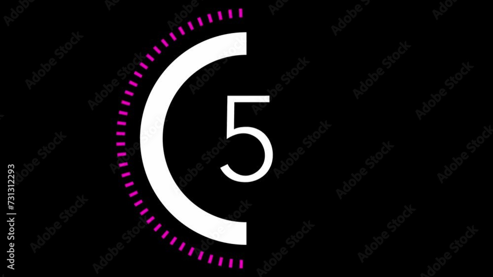 10 seconds dashed line circle countdown timer. Magenta and White on Black background. Stylish simple design, Magena (or purple, pink) colour. Vehicle or machine part concept 10 seconds dashed line circle countdown timer. Magenta and White on Black background. Stylish simple design, Magena (or purple, pink) colour. Vehicle or machine part concept