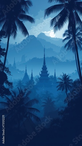 blue tone Thai culture sakonnakhon minimalist background image for cellphone  mobile phone  ios  android.