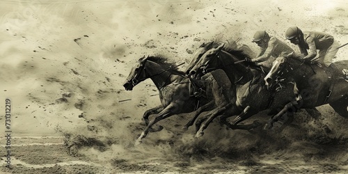 Horse racing concept with stallions running with great strength and speed