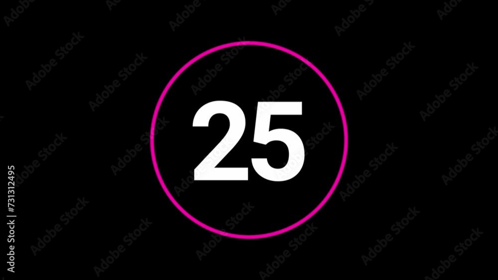Stylish 30 seconds magenta and white countdown timer on black bg. Circle shaped smooth animated indicator. Magena (or purple, pink) and white colour on black background. Stylish 30 seconds magenta and white countdown timer on black bg. Circle shaped smooth animated indicator. Magena (or purple, pink) and white colour on black background.