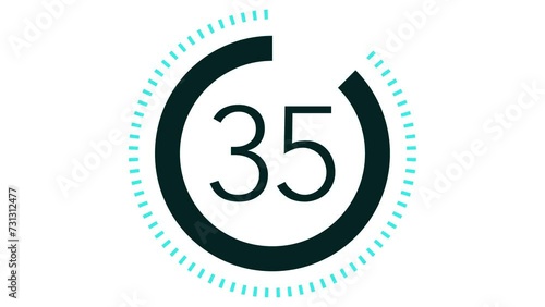 40 seconds dashed line circle countdown timer. Pale Blue and Black on White background. Stylish simple design, Pale Blue (or light blue) colour. Vehicle or machine part concept photo