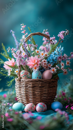 Easter Eggs and Flower. Decorating Eggs in Springtime Splendor