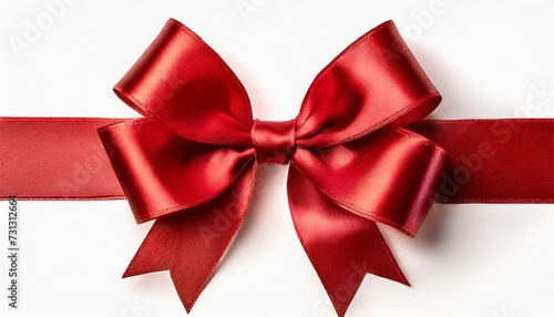 a large red ribbon bow in the centre of a straight piece of ribbon to be used as a birthday or christmas banner border isolated against a transparent background