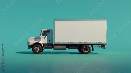 White moving truck blank with box trailer for moving truck concept isolated on solid background
