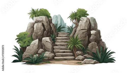 stairs made of rocks in natural landskape vegetation isolated vector style illustration photo