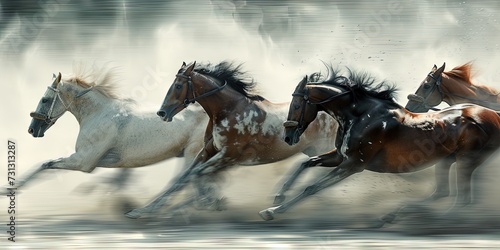 Horse racing concept with stallions running with great strength and speed © Brian
