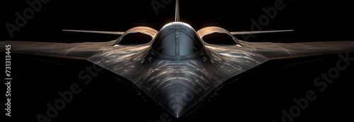 Fotografia en clave baja de un avión de combate moderno con fondo negro. photo