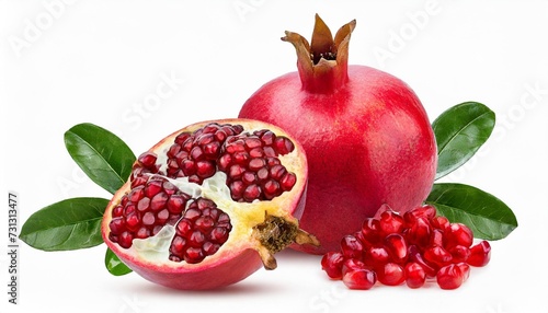 fresh pomegranate isolated on white background with clipping path